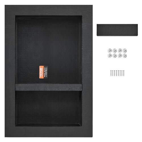 VEVOR Shower Niche Ready for Tile 16" x 24", Double Shelf Organizer, Square Corners Wall-inserted Niche Recessed, Sealed Protection Modern Soap Storage Niche for Shower Bathroom, Black - size: 16x24''