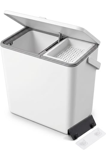 3.2 Galoon Kitchen Compost Bin with lid | Odorless Hanging Trash Can with Sliding Lid for Dry & Wet Waste – 12 L Wall-Mounted Garbage Can for Kitchen Cabinet. Under Sink Trash can for Office.