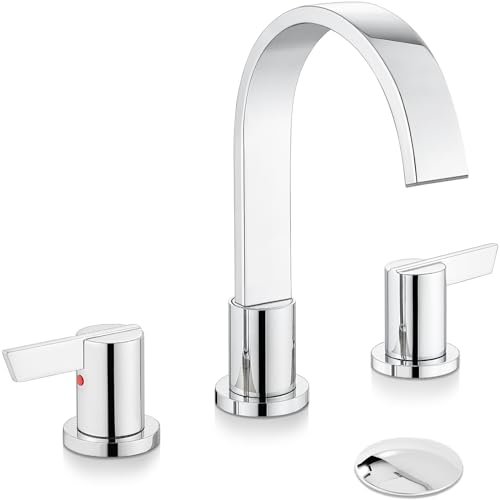 Midanya 8 Inch Widespread Bathroom Sink Faucet 3 Hole,Polish Chrome | Waterfall Swivel Spout,2 Handle,SUS304,with Pop Up Drain,cUPC 24" Water Hose,for 6-16” hole distance vanity,RV,Farmhouse Sink - color: Chrome