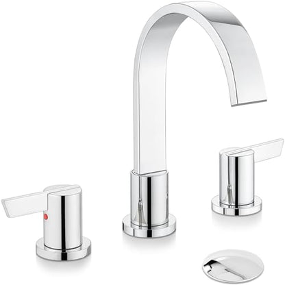 Midanya 8 Inch Widespread Bathroom Sink Faucet 3 Hole,Polish Chrome | Waterfall Swivel Spout,2 Handle,SUS304,with Pop Up Drain,cUPC 24" Water Hose,for 6-16” hole distance vanity,RV,Farmhouse Sink - color: Chrome