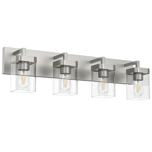 4-Light Bathroom Light Fixtures, Brushed Nickel Vanity Lights for Bathroom, Kitchen, Living Room, Modern Bathroom Vanity Lights with Clear Glass Shades - color: Brushed Nickel, size: 4 Light