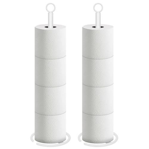 NearMoon Bath Toilet Paper Holder Stand, Freestanding Tissue Paper Storage with Reserve, Space Toilet 4 Rolls Holder for Bathroom/Kitchen Countertop-All Metal (2 Pack, White) - color: White
