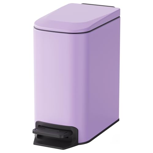 Cesun Small Bathroom Trash Can with Lid, 1.6 Gal, Soft Close, Purple | Step pedal soft close, Slim 5.9in fits narrow spaces, Stainless steel, Anti-fingerprint, Removable inner bucket, Odor seal - color: Purple