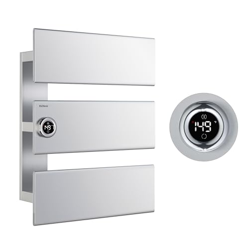 P&Dlusir X Series Heated Towel Rack, 3 Panel, Silver, Left-Wiring | Thermo Control and Timer (1-24h, On), Fast Heating and Drying, Memory & Remote Control Compatible, Memory Function - color: Silver, size: 3 Panel