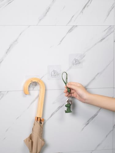 Waterproof Adhesive Wall Hooks – Double Hook Bathroom Hanger for Shower, Kitchen, RV – No Drill Plastic Hooks for Razors, Loofahs, Towels – 4 Pack – Sandra Series