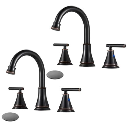 Bathroom Sink Faucet 3 Hole,2-Pack Oil Rubbed Bronze Vanity Faucet for 6-16 Inch Widespread Lavatory Sink with Pop-Up Drain, 2 Handle - color: Oil Rubbed Bronze