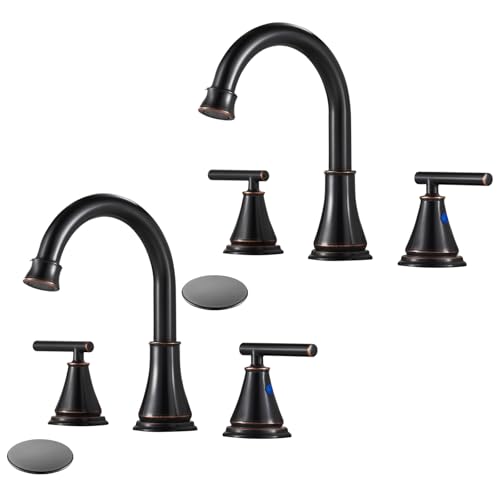 Bathroom Sink Faucet 3 Hole,2-Pack Oil Rubbed Bronze Vanity Faucet for 6-16 Inch Widespread Lavatory Sink with Pop-Up Drain, 2 Handle - color: Oil Rubbed Bronze