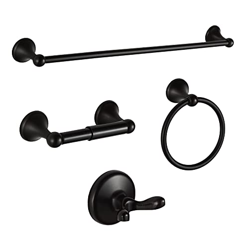 BGL Bathroom Hardware Set, Oil-Rubbed Bronze Adjustable Expandable Towel Bar 4-Piece ORB Bathroom Accessory Set Wall Mounted Robe Hook Toilet Paper Holder Towel Ring Towel Bar - color: Oil-rubbed Bronze