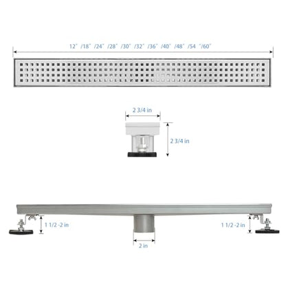 SaniteModar Linear Shower Drain 20 inch Brushed with Square Hole Panel | AISI 304 Stainless Steel Brushed Linear Dain Rectangle Shower Floor Drain with Hair Strainer and Leveling Feet - color: Stainless Steel, size: 20 inch