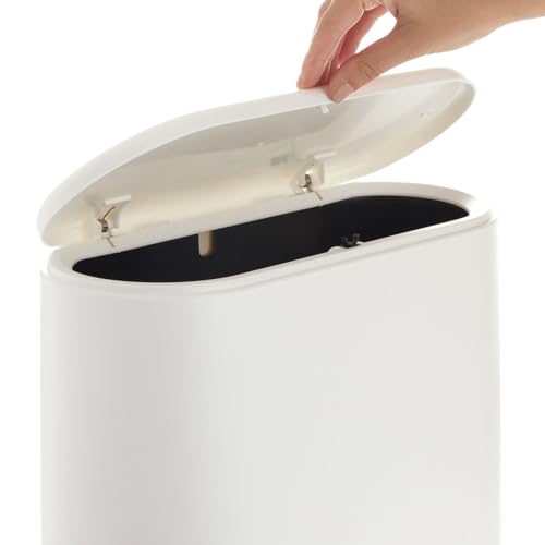Juvale Bathroom Trash Can - 3.17 Gallon (12L), White - Slim Narrow Waste Basket with Press-Top Lid - Slim Kitchen Trash & Garbage Bin for Bathroom Decor