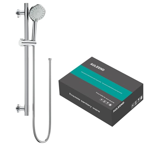 Shower Slide Bar Handheld Shower Head with Hose, 5-Function Hand Shower with Wall Mount，shower slide bar,adjustable height shower head (A-round, Chrome) - color: Chrome