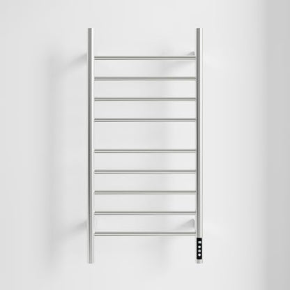 Brushed Nickel 9-Bar Heated Towel Rack with Smart Touch Screen Timer 304 Stainless Steel Wall Mounted Bathroom Towel Warmer Plug-in/Hard-Wired Waterproof IPX4