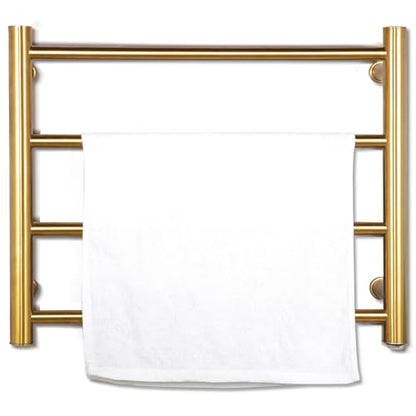 XBVV Gold Heated Towel Rack for Bathroom, Wall Mounted Bath Towel Warmer, Plug-in Electric Towel Rack, 304 Stainless Steel Fast Heating Towel Rack,Keep Bathroom Shower Towels Warm (4-Bar) - color: Gold