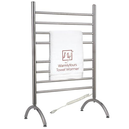 WarmlyYours Barcelona Heated Towel Rack, 8 Bars, Brushed Steel | Freestanding plug-in electric towel warmer, 150W, overheat protection, warms 2 large towels or bathrobes at once