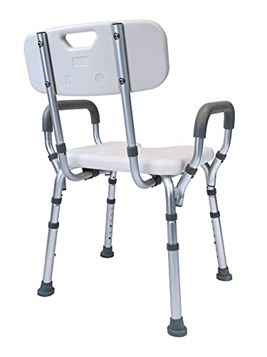 Deluxe Armed Shower & Bath Chair with Back & Arms, Snap On Tool Free Assembly, Lightweight & Seat Height Adjustable, Great for Travel (Hygienic with Back)