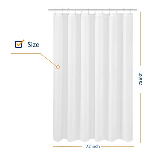 N&Y HOME Longer Shower Curtain Liner Fabric 72 x 75 inches, White | Hotel Quality, Bottom Magnets, Machine Washable, Water Repellent, 72x75 Cloth Shower Curtain with Grommets for Bathroom - color: White, size: 72"W x 75"L (Pack of 1)