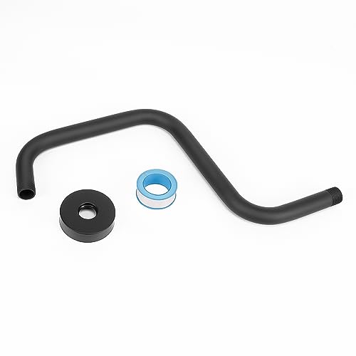 S Shaped Shower Arm, High Rise Shower Head Extension Pipe Standard 1/2" Connection with Flange, Awesome Shower Experience-Stainless Steel Bathroom Accessory(13 Inch Z-S Shape, Matte Black) - color: Matte Black, style: 13" Z Shape