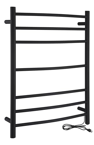 ANZZI Gown 7-Bar Wall Mounted Towel Warmer in Matte Black, Energy Efficient 70W Electric Plug in Heated Towel Rack for Bathroom, Stainless Steel Towel Heater Rail Quick Towel Dryer, TW-AZ027MBK - color: Matte Black
