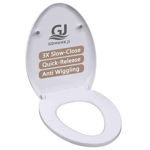 Soft Close Elongated Toilet Seat Oval White | Quick Release Toilet Seat | Anti Wiggling Quiet Close Lid | Easy to Install & Clean | White