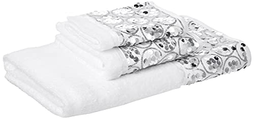 Popular Bath Sinatra Modern Bathroom Towel Set 3 Piece Hand and Wash Towel Luxury Contemporary Decor Bling Bath Towel Sets Soft, Plush and Highly Absorbent, White - size: 24"W x 44"L (Pack of 3)
