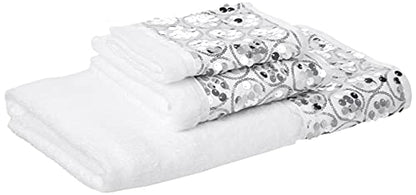Popular Bath Sinatra Modern Bathroom Towel Set 3 Piece Hand and Wash Towel Luxury Contemporary Decor Bling Bath Towel Sets Soft, Plush and Highly Absorbent, White - size: 24"W x 44"L (Pack of 3)