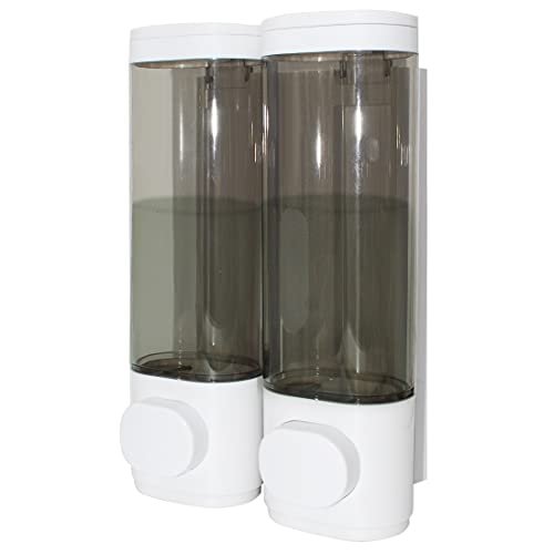 2-Chamber Soap Dispensers Wall Mount,400ml Bathroom Shower Pump Dispenser,Press Manually Lotion Shower Soap Dispenser Usefor Home,Bath,Kitchen,Hotels,Restaurants(White) - color: White, size: 2 Chamber