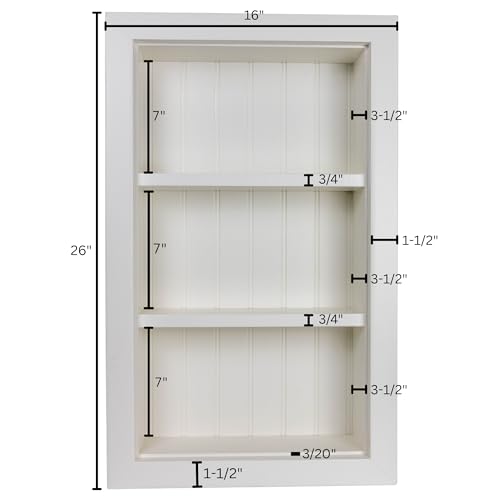 BLC 16x24 Recessed Wall Niche Medicine Cabinet, in the Wall Bathroom Cabinet 3 Shelf/Shelves, Made in North America, Real Wood, NO MDF, White