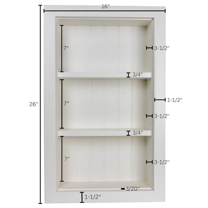 BLC 16x24 Recessed Wall Niche Medicine Cabinet, in the Wall Bathroom Cabinet 3 Shelf/Shelves, Made in North America, Real Wood, NO MDF, White
