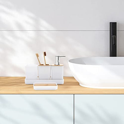 FEILANDUO Bathroom Accessories Set,5 Pcs Bathroom Accessory Gift Set, Soap Dispenser, Soap Dish, Toothbrush Holder, Toothbrush Cup, Vanity Tray, Boho, Modern Bathroom Decor (White) - style: White