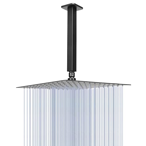 NearMoon Rain Shower Head With Shower Arm, Ceiling Mount Square Shower, Stainless Steel Ceiling Rainfall Showerhead- Waterfall Full Body Coverage (12 Inch, Matte Black) - color: Matte Black, size: 12 Inch