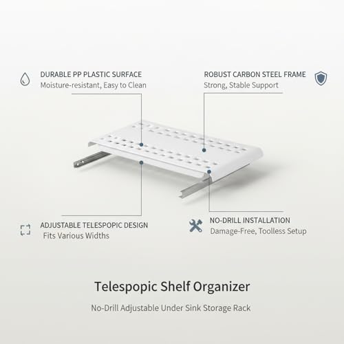 Adjustable Telescopic Cabinet Shelf, Tool-Free Under Sink Organizer Rack, Carbon Steel and PP Plastic Storage Solution for Kitchen and Bathroom - size: 4.72 x 9.84 x 0.79 in