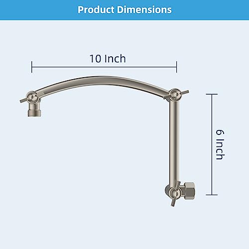 Hibbent Shower Head Extension Arm,16" Solid Brass Adjustable Extender with Lock Joint, Standard 1/2", Rise or Lower Rainfall and Fixed Shower Head,Height/Angle Adjustable Extension Arm, Brushed Nickel | Solid Brass Adjustable Shower Arm with Lock Joint, F