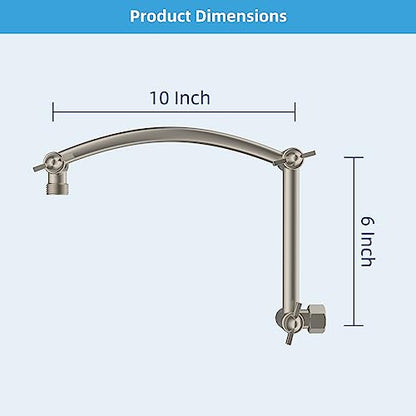 Hibbent Shower Head Extension Arm,16" Solid Brass Adjustable Extender with Lock Joint, Standard 1/2", Rise or Lower Rainfall and Fixed Shower Head,Height/Angle Adjustable Extension Arm, Brushed Nickel | Solid Brass Adjustable Shower Arm with Lock Joint, F