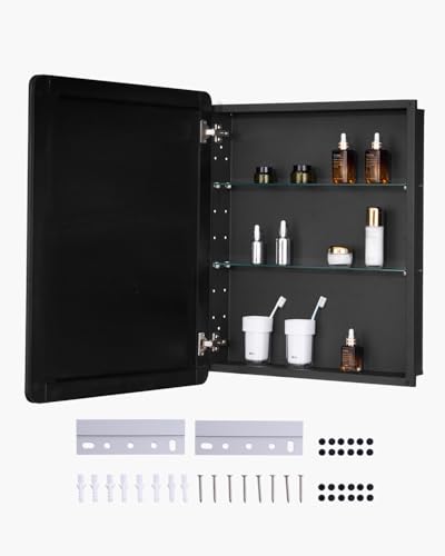 VEVOR Medicine Cabinet, 24 x 30 inch, Medicine Cabinet for Bathroom with Mirror, Aluminum Frame Bathroom Wall Cabinet, 2-Layer Adjustable Shelves, Recessed & Wall-Mounted Installation - size: 24x30in
