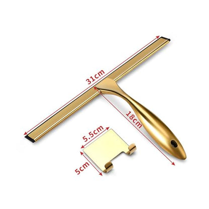 Gold Stainless Steel Shower Squeegee Window Glass Wiper Silicone Scraper Cleaner Brush Self Adhesive Hook for Kitchen Bathroom,Gold,12inch - size: 12inch