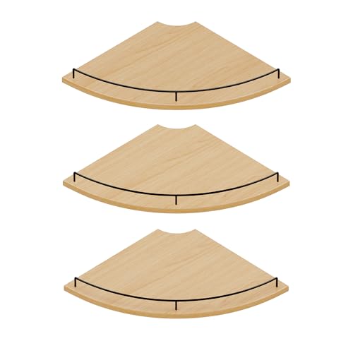 JJL Corner Shelf Wall Mounted, 12 Inches 3-Tier Floating Corner Shelf, Fan-Shaped Rustic Wood Decor with Fence, Natural Wood Grain Storage for Apartment Bedroom Kitchen Bathroom - color: Natural Wood, size: Fan 3-Tier