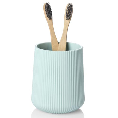 YAUKPH Green Striped Toothbrush Holder | for Electric Toothbrushes Bathroom Organizer Cup for Toothpaste Kids & Adults - color: Green Ribbed