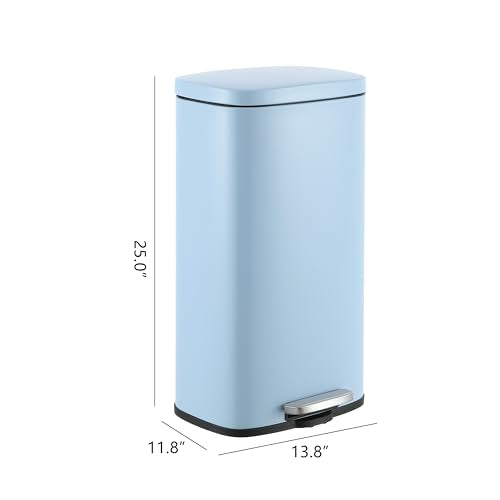 happimess Curtis 8 Gal Step Trash Can Soft Close 25", Tide Pool Blue | Iron Construction, Satin Finish, Removable Liner, Steel Pedal, 20 Trash Bags Included, Kitchen Office Bin - color: Tide Pool Blue