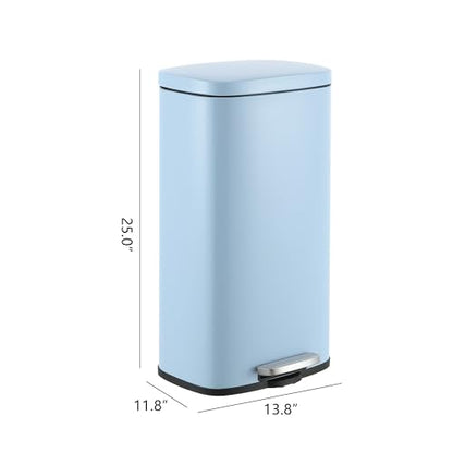 happimess Curtis 8 Gal Step Trash Can Soft Close 25", Tide Pool Blue | Iron Construction, Satin Finish, Removable Liner, Steel Pedal, 20 Trash Bags Included, Kitchen Office Bin - color: Tide Pool Blue