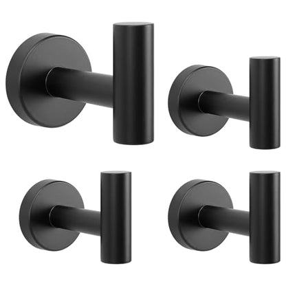 Livabber Bathroom Towel Hooks, 304 Stainless Steel Robe Shower Hooks Wall Mounted, Heavy Duty Towel Hangers for Bathroom Kitchen Bedroom (4 Pack, Black) - color: Black, size: 4 Pack