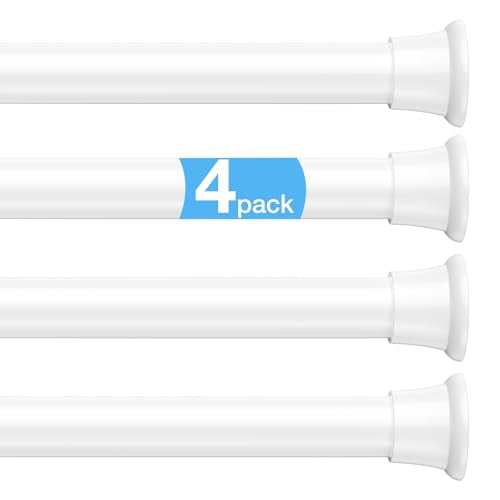 MEXAU 4 Pack Spring Tension Curtain Rods 24-46In White Shower Curtain Rod | Adjustable Spring Tension Rods No Drilling for Window Closet Kitchen Wardrobe Bathroom, Non Slip Tension Rods ,7/8" Diameter - color: White-4P, size: 24-46 Inch