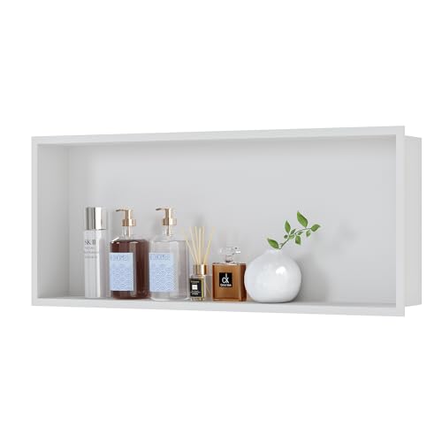 Neodrain Stainless Steel Shower Niche White 30"x12" No Tile Needed | Recessed Wall Niche, Space-Saving, Waterproof & Durable Niche for Shower Storage - color: White, size: 30X12In