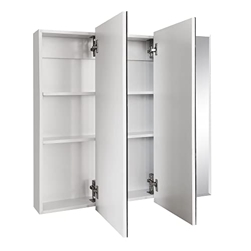 Design House Cyprus 30-in. Wide Medicine Cabinet, 3 Frameless Mirrored Doors, 2 Adjustable Shelves, Pre-Assembled, Surface or Recess Mounted, White, 30.0 in. W x 4.4 in. D x 30.0 in. H, 59749 | Adjustable Shelves, Wall Mount, Contemporary/Modern, Wood, Ba