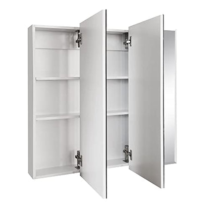 Design House Cyprus 30-in. Wide Medicine Cabinet, 3 Frameless Mirrored Doors, 2 Adjustable Shelves, Pre-Assembled, Surface or Recess Mounted, White, 30.0 in. W x 4.4 in. D x 30.0 in. H, 59749 | Adjustable Shelves, Wall Mount, Contemporary/Modern, Wood, Ba