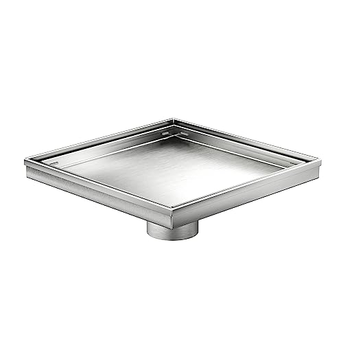 Neodrain 8" Brushed Square Shower Drain with Removable Tile Insert Grate | 304 Stainless Steel Tile Square Drain, Hidden Drain,Easy to Clean, Waterproof & Sturdy Shower Drain, CUPC Certified - color: Brushed, size: 8 IN
