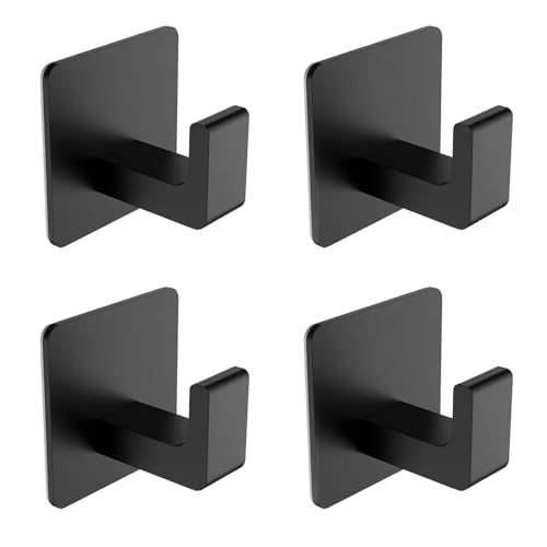 Towel Hooks for Bathroom Adhesive, 4 Pack Matte Black Bathroom Hooks for Towels - Heavy Duty rustproof Towel Hook, sus304 Stainless Steel Adhesive Towel Hooks, Wall Mounted Shower Hooks - color: Black