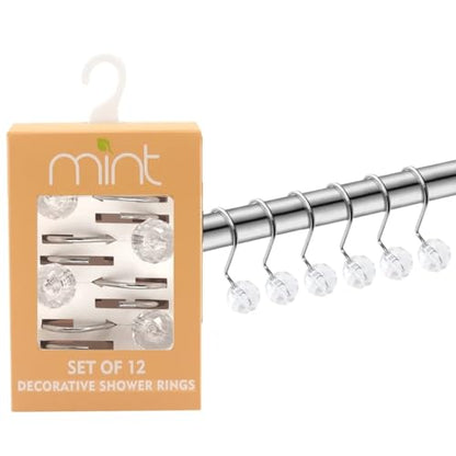 J&V TEXTILES Shower Curtain Hooks Rings, Rust Resistant Metal Double Glide Shower Hooks Rings for Bathroom Shower Rods Curtains, Set of 12 Hooks (Crystal Clear Sphere) - color: Crystal Clear Sphere