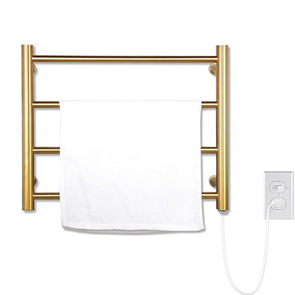 XBVV Gold Heated Towel Rack for Bathroom, Wall Mounted Bath Towel Warmer, Plug-in Electric Towel Rack, 304 Stainless Steel Fast Heating Towel Rack,Keep Bathroom Shower Towels Warm (4-Bar) - color: Gold