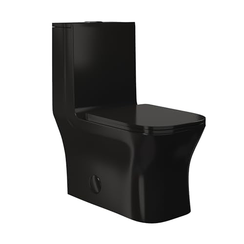 Concorde One Piece Square Toilet Dual Flush in Glossy Black 1.1/1.6 gpf - color: Glossy Black, size: 12" Rough-in
