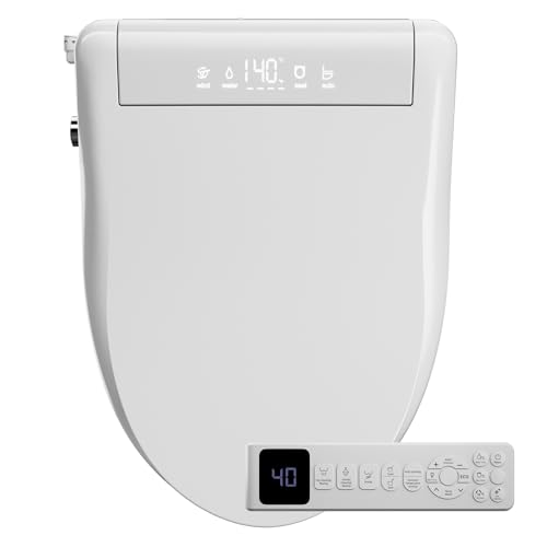 Sanyipace Smart Toilet Seat, Elongated Heated Toilet Seat with Bidet, Warm Water & Air Dryer, Multi-Color Night Light, Electronic Bidet with Soft-Close Automatic Lid, Aromatherapy Function